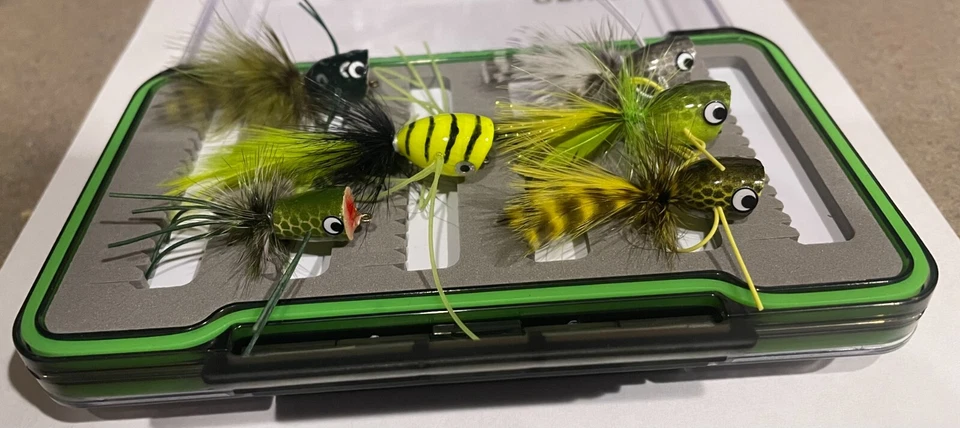 Assortment of 6 Bass Fishing Flies (Poppers) w/Orvis Double Sided Box (Small) - Image 2 of 4