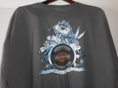 Camiseta Bugs Taz Wile Harley Davidson 2013 3XL gris Hanes Beefy Dubuque Ia - Imagen 8 de 13