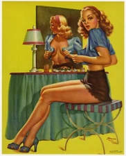 Vintage 1945 Edward D'Ancona Pin Up Print Pretty Redhead Getting Dressed