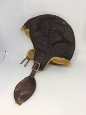 VTG 1940 WWII Fort Rucker Brown Leather Flight Helmet Sz S DISTRESSED SMALL