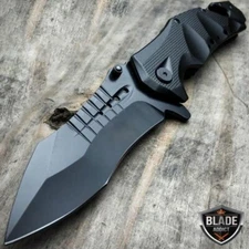 9" Black Spring Assisted Open Tactical Rescue Blade Folding Pocket Knife NEW