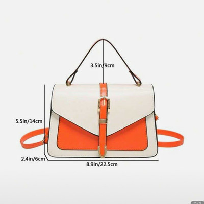Women s Orange/White Colorblock Crossbody Bag, Buckle Closure, Top Handle