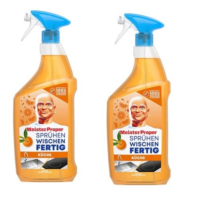 2x 800ml Meister Proper Sprühen Wischen Fertig Küchenreiniger Fettlösend Orange