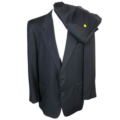 Hickey Freeman 48R Pinstriped Wool Button Suit Jacket Pants (Fit 41W 30.5L) Blue