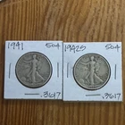 Silver Coins Liberty Walking Half Dollars 1942S, 1942. Lot of 2
