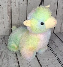 8" World Plush Inc Pastel Tie Dye Llama Plush Alpaca Rainbow Yellow Blue Pink