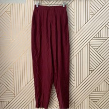 SILK CLUB 100 silk Vintage Wide Leg high rise Panta maroon burgundy plum M