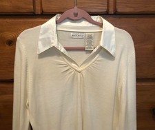 White Stag V neck long sleeve sweater w/ satin collar Sz XL 16-18 Winter White