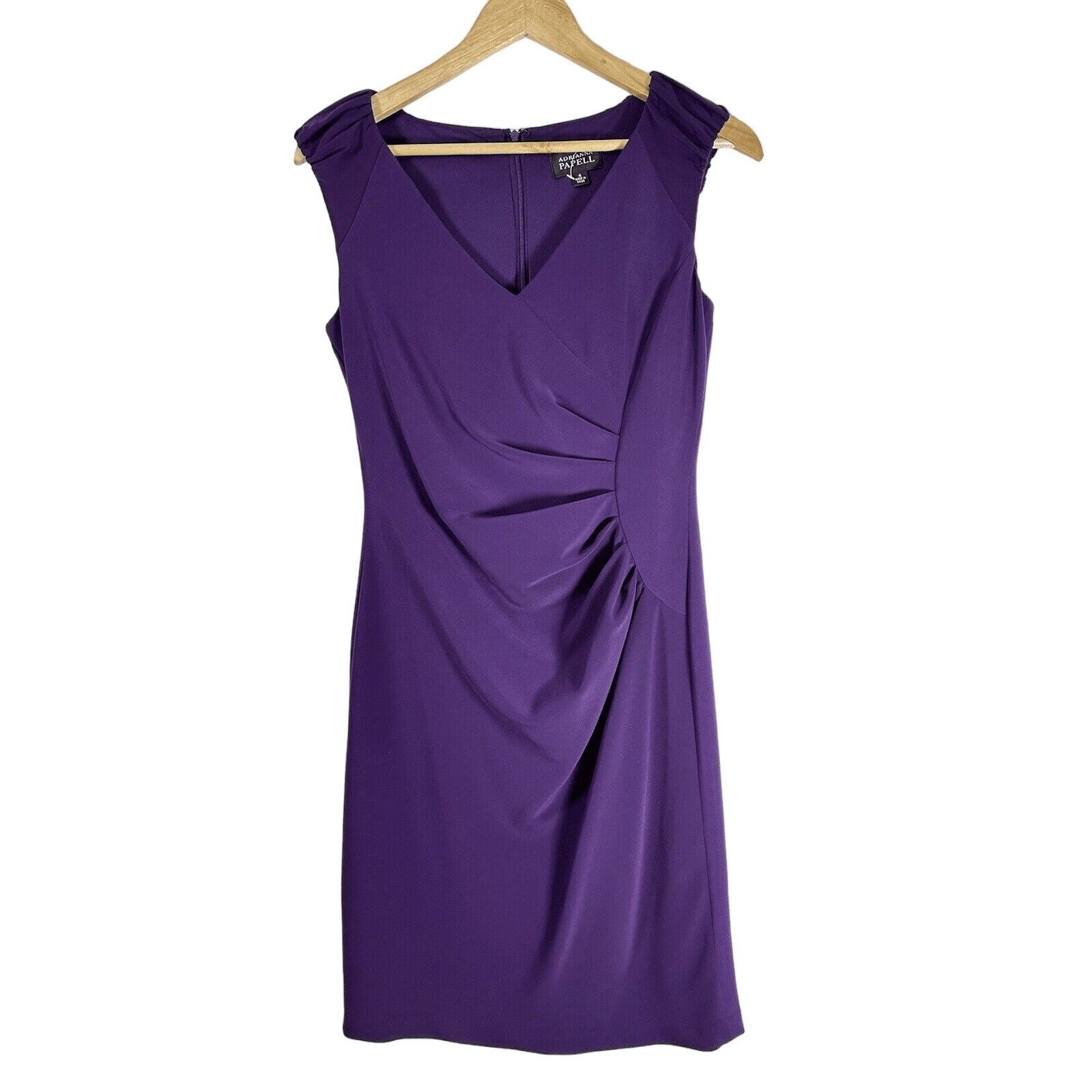 Adrianna Papell Womens Dress Purple V-Neck Sleeveless Rouched