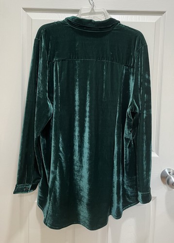 COLDWATER CREEK Green Velvour Popover Top Women 2X Pintuck Long Sleeve - Picture 2 of 8