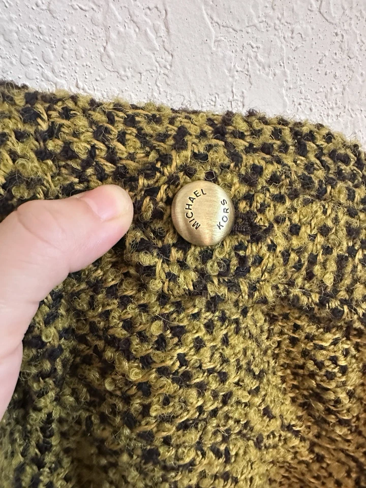 Michael Kors 18 码女式 Bouclé 军用粗花呢羊毛夹克金色纽扣西装外套 — 第 3/4 张图片