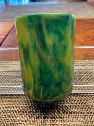 One Vintage Bakelite Backgammon Crisloid Dice Cup Blue Moon Green Yellow