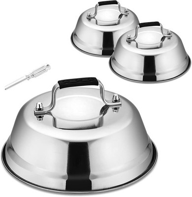 Cheese Melting Dome Set of 3 Stainless Steel Round Basting Steaming Covers