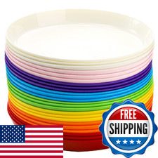 Frcctre 24x 7" Kids Plastic Plates - Unbreakable, Reusable, BPA-Free Dinner Set