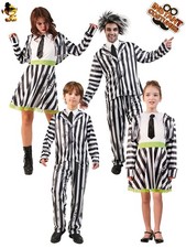 Kids Adult Adam Beetlejuice 2 Halloween Cosplay Costume Black Striped Dress Gift