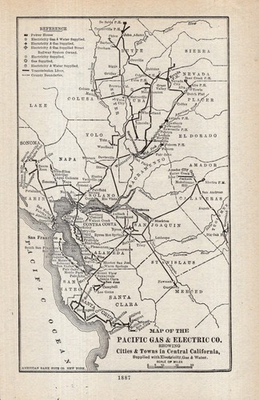 #ad 1911 Pacific Gas and Electric Co. Map California Gas Electric Water Map 3046 $27.50
