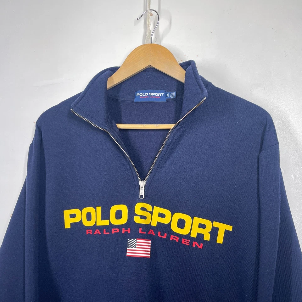 Polo Sport Ralph Lauren 1/4 Zip Mens XL Navy Blue Spell Out Pullover Sweater 90s - Image 2 of 4