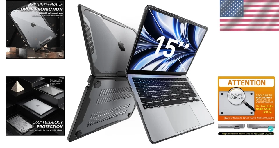 Estuche rígido negro sólido MacBook Air 15" 2023/2024/2025 - armadura resistente Foto 2 de 4