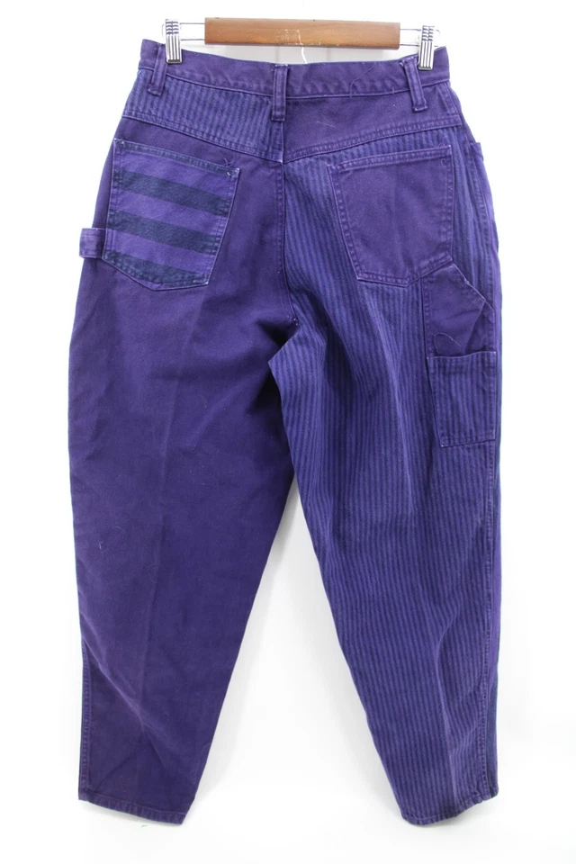 Jeans feminino Zena Color Block listrado roxo jeans carpinteiro cintura alta tamanho 13 - Imagem 2 de 4