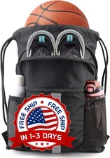 Mochila Deportiva Con Cordón Y Bolsillo Para Gimnasio, Negro Extragrande NEW US.