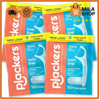 Plackers Zahnseide Picks Twin Line 150 Stueck 4er Pack Zahnreinigung Pflege Set