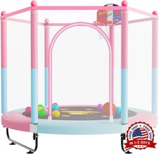 Trampol n infantil de 60" con aro de baloncesto y recinto de seguridad NUEVO US