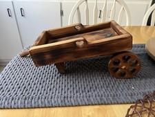 Decorative Wooden Wagon With 2 Wheels And Woodburned Finish