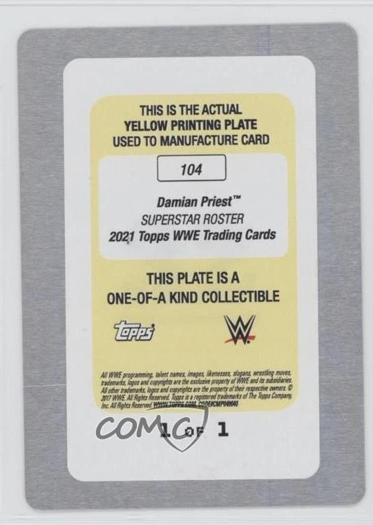 2021 Topps WWE Printing Plate Yellow 1/1 Damian Priest #104 0v0 - Image 2 of 3