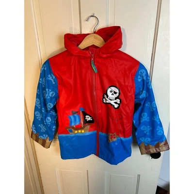 Stephen Joseph Kids Pirate Raincoat Red Blue Skull Crossbones Hooded Size 6X NWT - Image 1 of 4