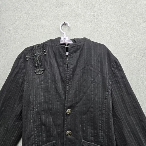 Roar Men Jacket S Black Embroidered Cross Devote Hooded Blazer Y2K Grunge image 5