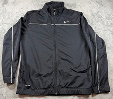 Vtg Nike Dri-FIT Track Jacket Black Full Zip Swoosh Y2K Mens L