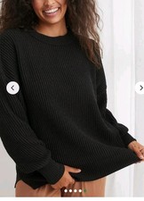 Aerie Black Waffle Knit Oversized Crew Neck Sweater - Size S Fits M  73