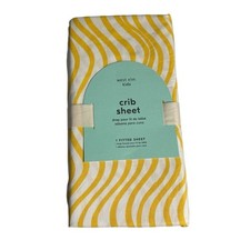 West Elm Blaine Fitted Crib Sheet Yellow Soft Waves Cotton Kids NEW