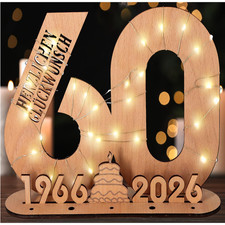 60 Geburtstag Deko Holz-Schild mit LED Lichte...