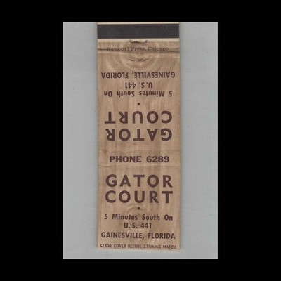 Matchbook Cover Gator Court Gainesville, FL #1