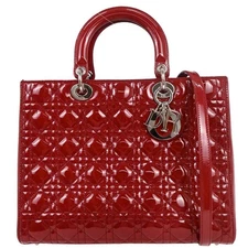 Christian Dior Red Patent Leather Lady Dior 2way Handbag 15-BO-0191/B 145408