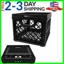 Folding Stackable Storage Bin, Blk, 6 Gallon - Dimensions: 13" x 13" x 11" - ...