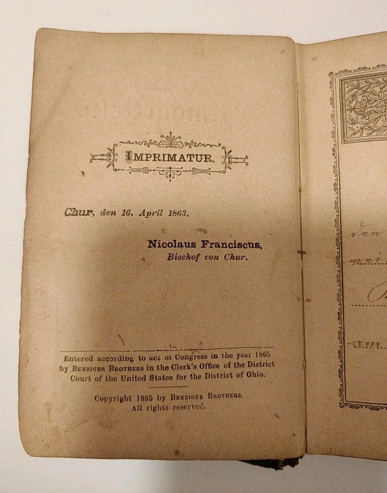 Antique 1885 Himmlisches Palmgartlein Catholic Prayer Book German 1885 Benziger - Image 2 of 4