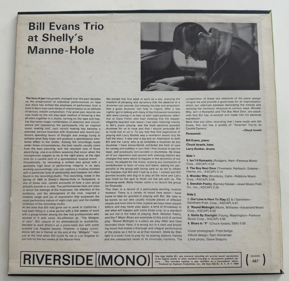 Bill Evans Trio At Shelly's Manne-Hole LP - Riverside RM 487 Mono VG++ Foto 2 de 4