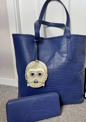 Gewölbte Loungefly Star Wars R2-D2 geprägte Tragetasche & passende Geldbörse Set neu ohne Etikett