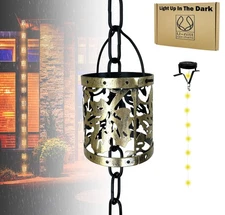 U-nitt 8.5ft Rain Chain – Metal Antique Leaf Downspout with Solar Lights