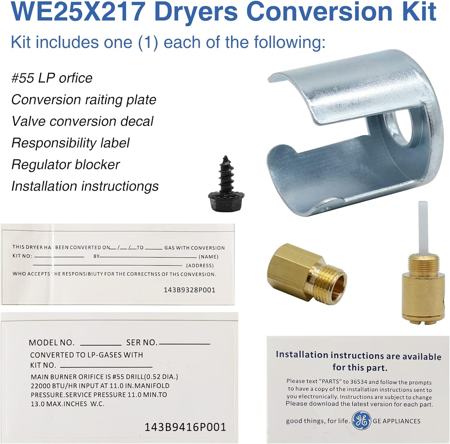 WE25X217 Liquid Propane Conversion with GE, Hotpoint Gas