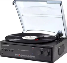 Jorlai Vinyl Record Player Dual Bluetooth Turntable 3 speed audio New open box
