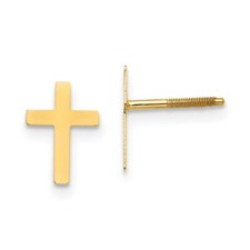 Madi K Kid's Earrings 14k Yellow Gold Cross Screw Back Button, 10 mm