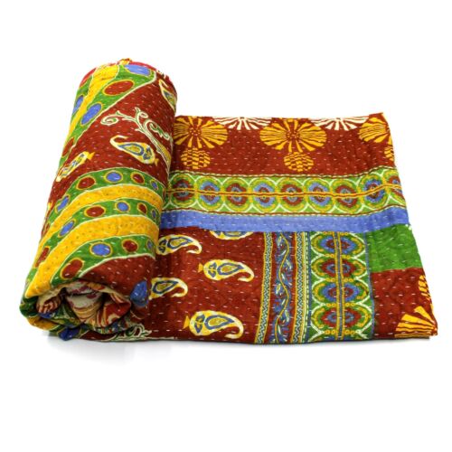 Vintage Quilt Indian Handmade Organic Cotton Bedspread Sashiko Throw Bedding e - Picture 1 of 5