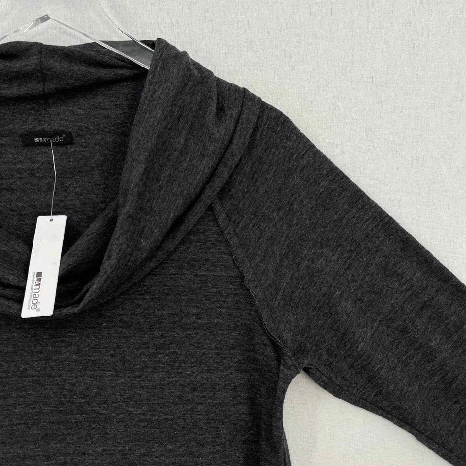 Camisa LAMADE Mujer Pequeña Brezo Negra Capucha Cuello Manga Larga Túnica Top Nueva con Etiquetas Foto 3 de 4