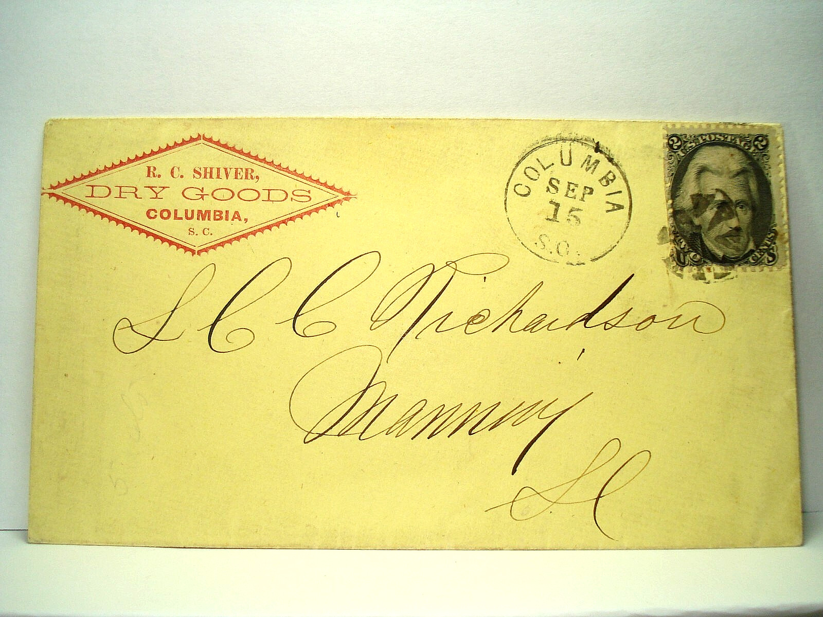U.S. #73 COLUMBIA SC Fancy Advertising Cancel CIRCULAR RATE Cover R.C. SHIVERS