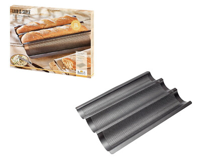 Birkmann : Baguette Backblech Metall mikrogelocht aus Hausbackofen 3 Formen