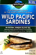 Wild Planet WILD PACIFIC SARDINES 6 x 4.4 oz cans in Extra Virgin Olive Oil