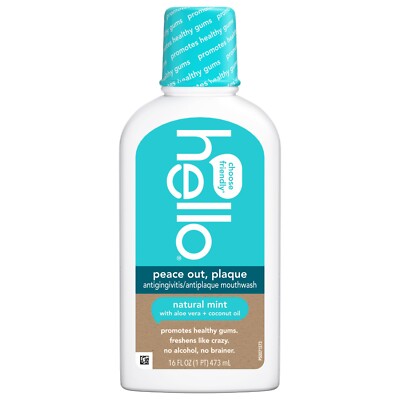 hello Peace Out Plaque Antigingivitis Mouthwash Rinse, Clean Mint 16 oz